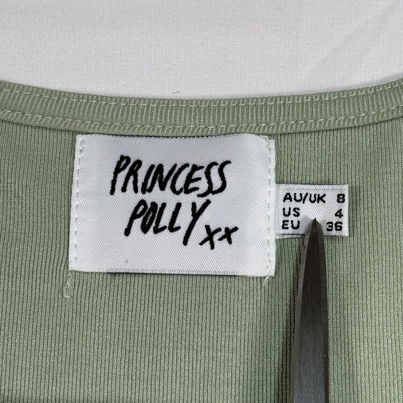 Princess Polly Sleeveless Mini Dress Womens Size 4 Green Stretchy Ruched Top - Picture 3 of 9